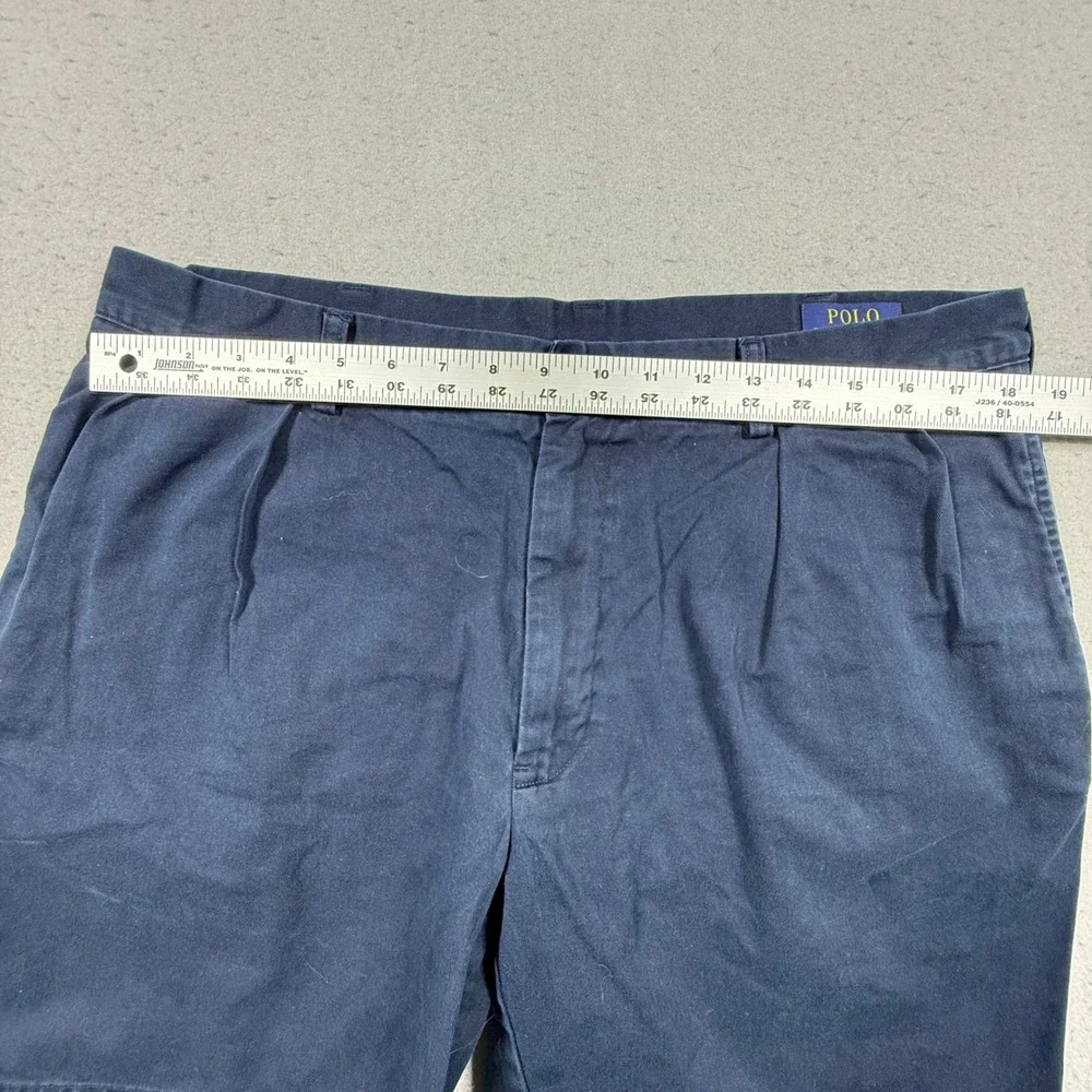 Polo Ralph Lauren Mens Navy Blue Pleated Chino Shorts 36 Cotton Classic Fit